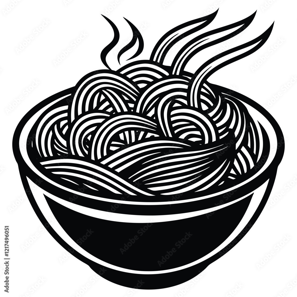 A set of drawings as icons. Chinese noodles on a plate,Bowl of chow mein noodles mixed with stir-fried vegetables and slices of chicken A set of drawings as icons. Chinese noodles on a plate,Bowl of chow mein noodles mixed with stir-fried vegetables and slices of chicken