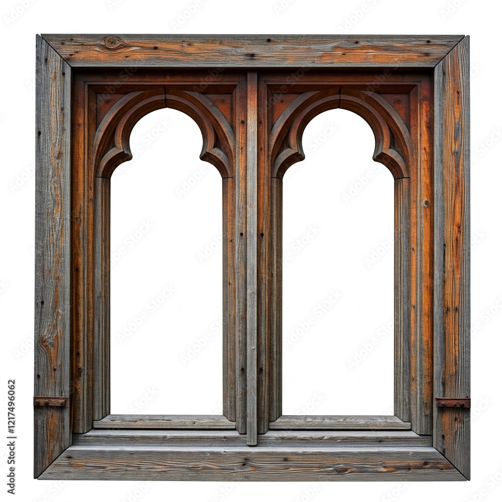 Fototapeta premium Old Decayed Vintage Victorian Window Frame Isolated on White Background