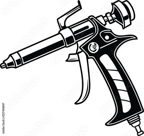 Silhouette of a Spray Gun - Airbrush Spray Gun Illustration - Professional Paint Sprayer Icon