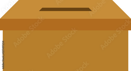 Brown cardboard box with hole. Donation box. Vector illustration. 