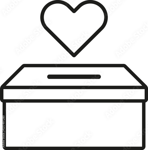 Cardboard box with hole and heart icon. Vector. Line style. Donation box.