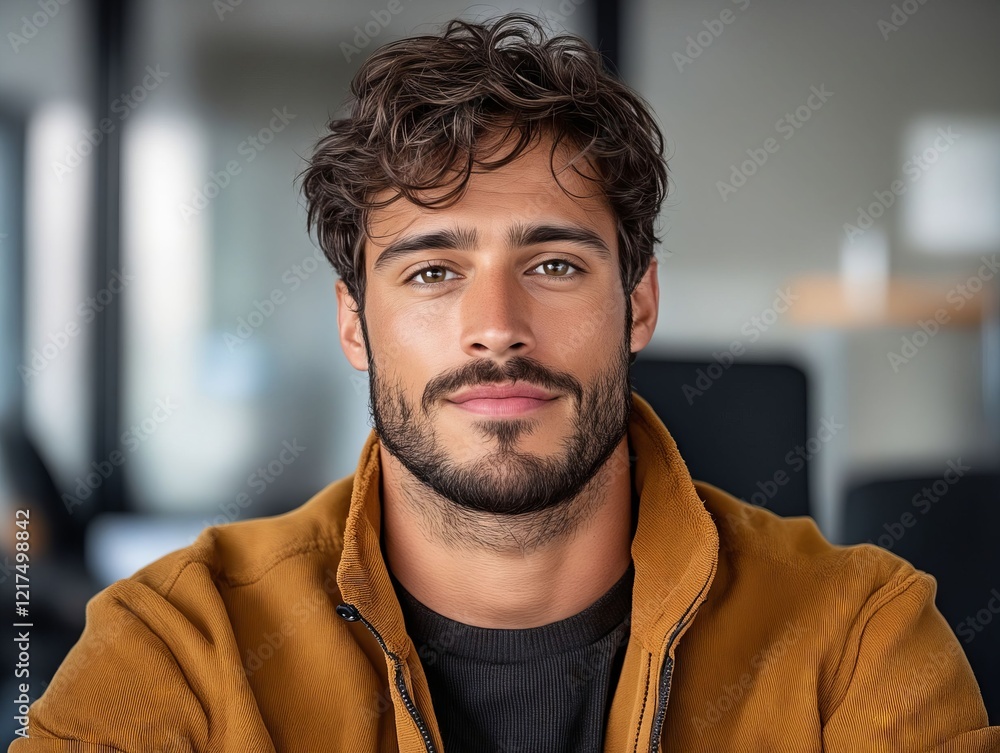 A man with a beard wearing a brown jacket A man with a beard wearing a brown jacket