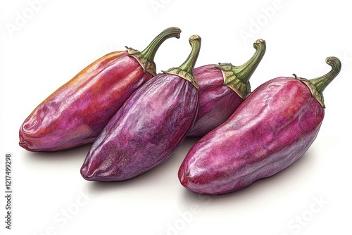 Wallpaper Mural Three vibrant eggplants arranged on a white background. Torontodigital.ca