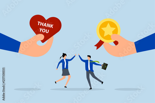 Employee appreciation, entrepreneur hand presenting a heart as appreciation and recognition for staff. 
