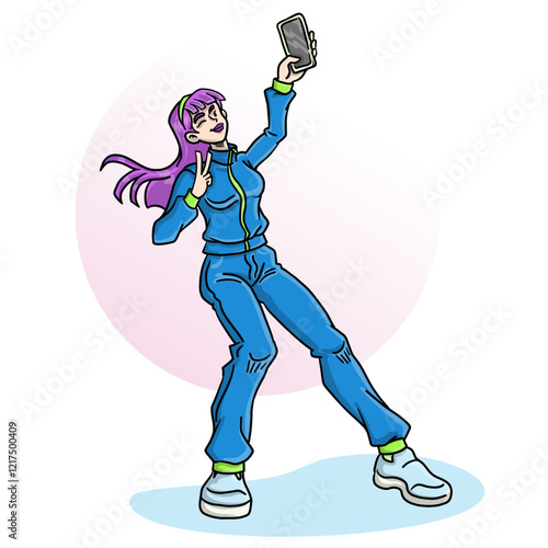 Sportive girl is making selfie illustration