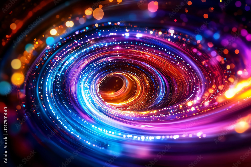 Obraz premium Iridescent Light Trails Spiraling Upward in a Mesmerizing Vertical Formation, Evoking a Sense of Dynamic Energy and Celestial Motion