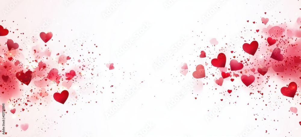 Red and Pink Hearts Scattered on White Background Romantic Celebration Design Red and Pink Hearts Scattered on White Background Romantic Celebration Design