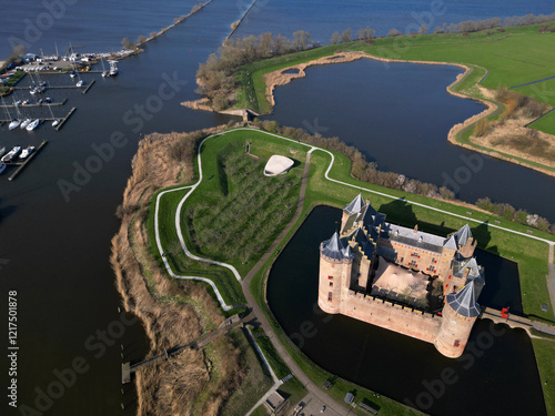 Aerial view of the castle of Muiden and the Muiderlake in the background, The Netherlands photo