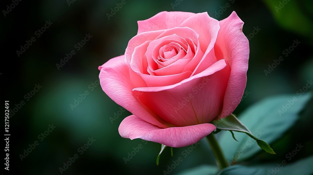 A single pink rose with green leaves in the background A single pink rose with green leaves in the background