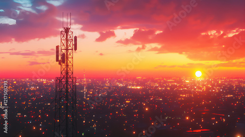 Silhouette of Telecom tower. Telecommunication digital technology tower internet mast