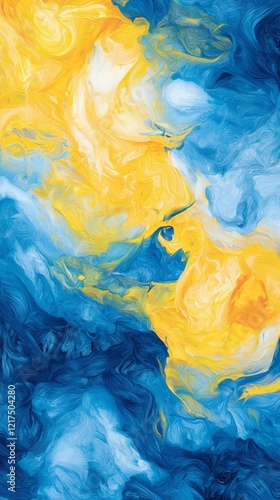 Wallpaper Mural Mixing and swirling vibrant blue and yellow colors, creating a stunning marble effect, ideal for use in backgrounds and various abstract art projects Torontodigital.ca