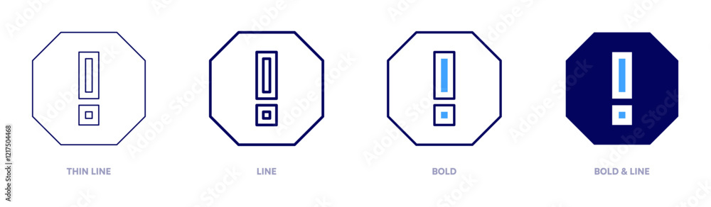 Exclamation mark excessive icon in 4 different styles. Thin Line, Line, Bold, and Bold Line. Duotone style. Editable stroke Exclamation mark excessive icon in 4 different styles. Thin Line, Line, Bold, and Bold Line. Duotone style. Editable stroke
