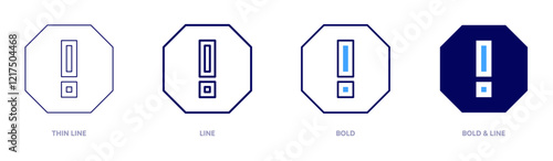 Exclamation mark excessive icon in 4 different styles. Thin Line, Line, Bold, and Bold Line. Duotone style. Editable stroke