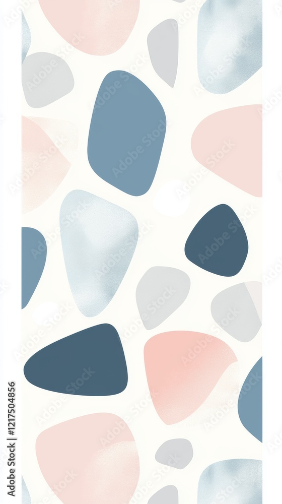 Fototapeta premium Irregular rounded shapes in pastel pink, blue and gray colors creating an abstract pattern, ideal for backgrounds, wallpapers, textiles and decorative prints