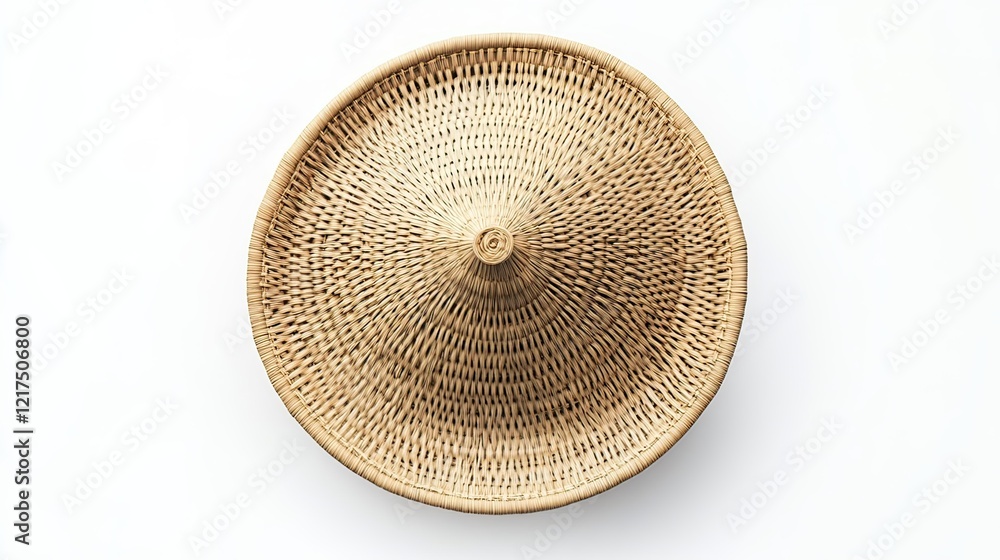 Fototapeta premium Woven conical hat, studio shot, white background, Asian culture, food cover