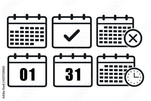 Calendar date icon set. Planner. Calendar icon with different date from 1 and 31 day. Meeting deadlines. Isolated on white background