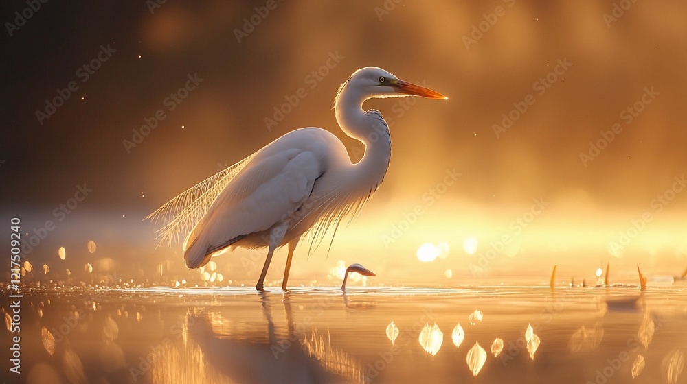 Fototapeta premium Majestic egret at golden sunrise.