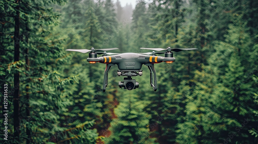 Fototapeta premium Drone Flying Over Lush Green Coniferous Forest