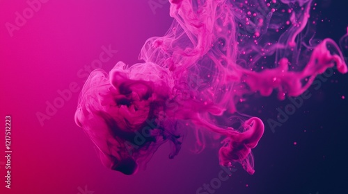 Wallpaper Mural Pink ink cloud swirling in water creating abstract shapes against a vibrant magenta and dark purple duotone background, perfect for artistic and creative projects Torontodigital.ca