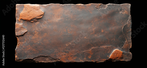 Ancient rectangular stone tablet with textured surface and rough edges, showcasing weathered appearance. This artifact evokes sense of history and mystery
