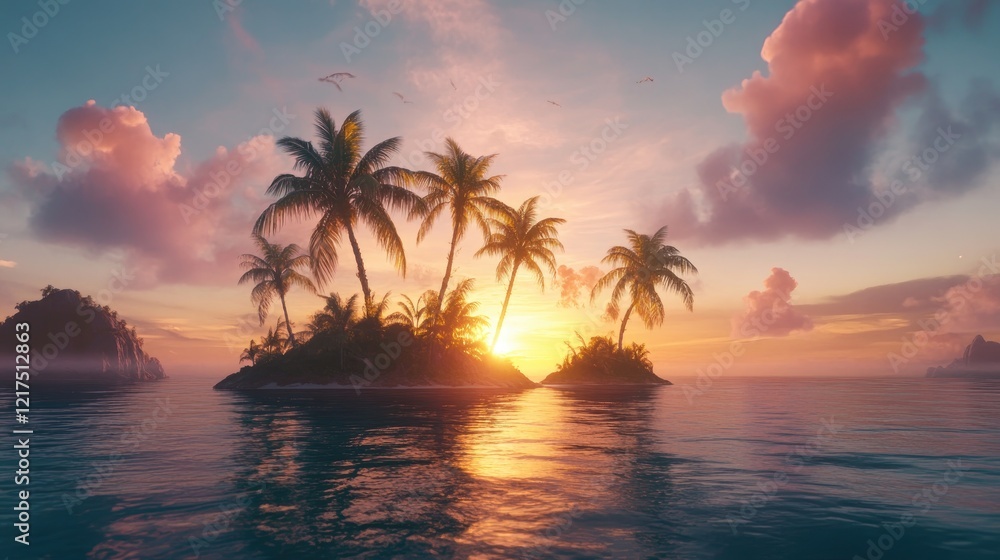 Tranquil Tropical Sunset: Idyllic Island Paradise Tranquil Tropical Sunset: Idyllic Island Paradise