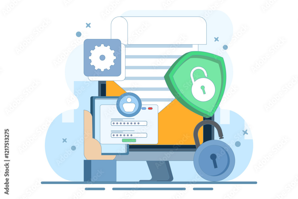 online cyber data security concept, Personal data and email security, internet security or information privacy. secure internet security system. flat vector illustration on background. online cyber data security concept, Personal data and email security, internet security or information privacy. secure internet security system. flat vector illustration on background.
