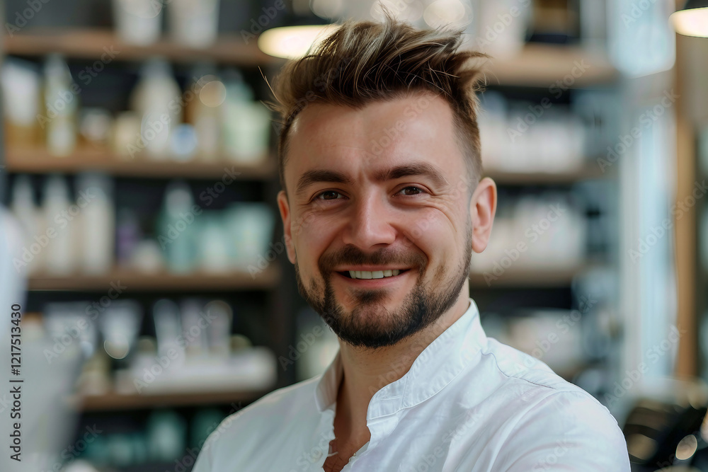 A woman in a hairdressing salon does her hair, generative ai A woman in a hairdressing salon does her hair, generative ai