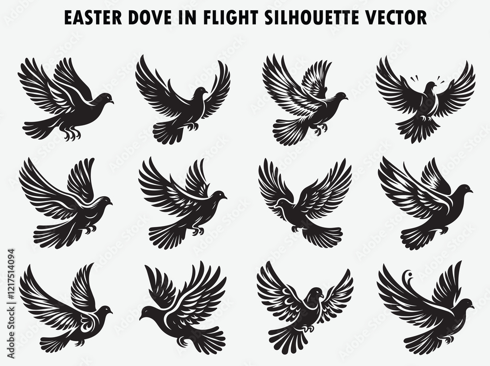 Fototapeta premium Graceful Dove in Flight Silhouette Vector - Ideal for Wedding, Religious, and Spiritual Projects