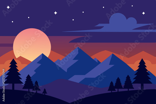winter landscape with mountains and moon