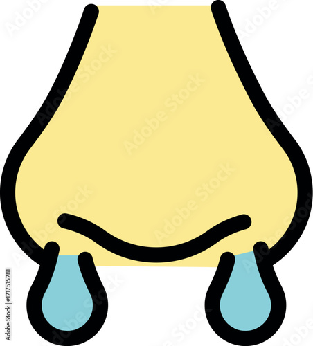 Cartoon nose dripping mucus, representing rhinitis, flu, allergy, or cold symptoms