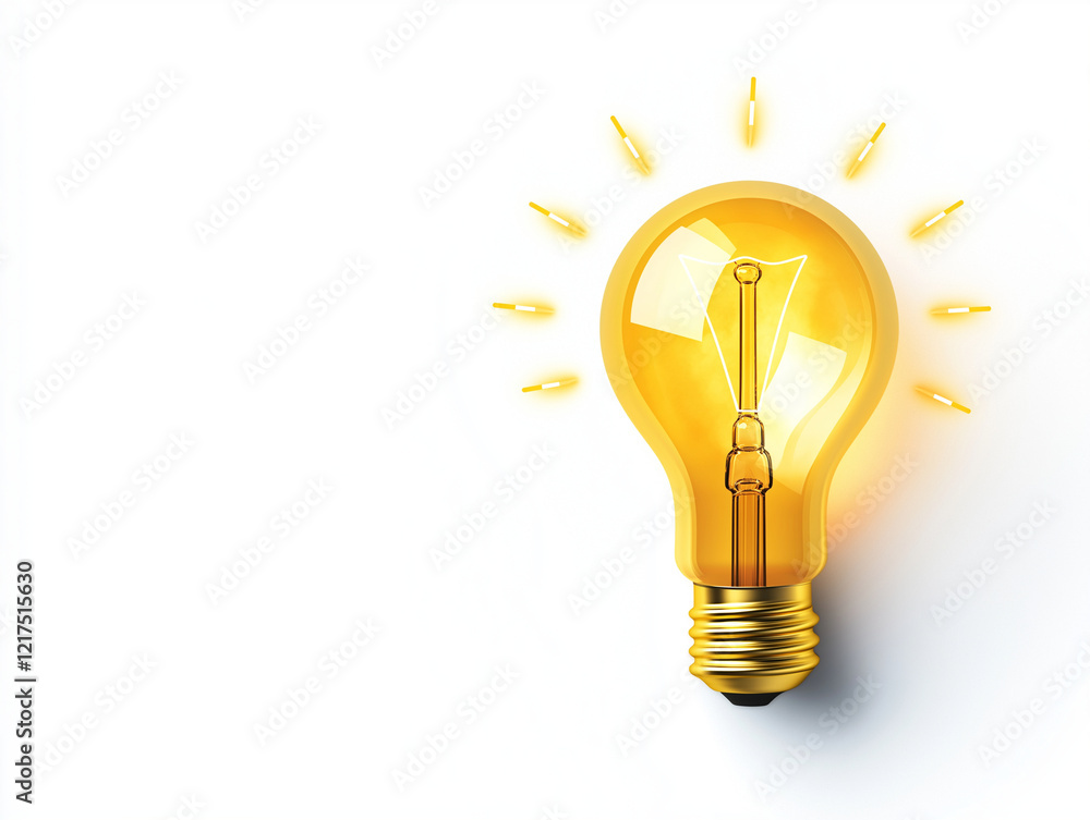 Bright yellow light bulb with glowing rays, symbolizing ideas and creativity. Perfect for representing innovation and inspiration in design Bright yellow light bulb with glowing rays, symbolizing ideas and creativity. Perfect for representing innovation and inspiration in design