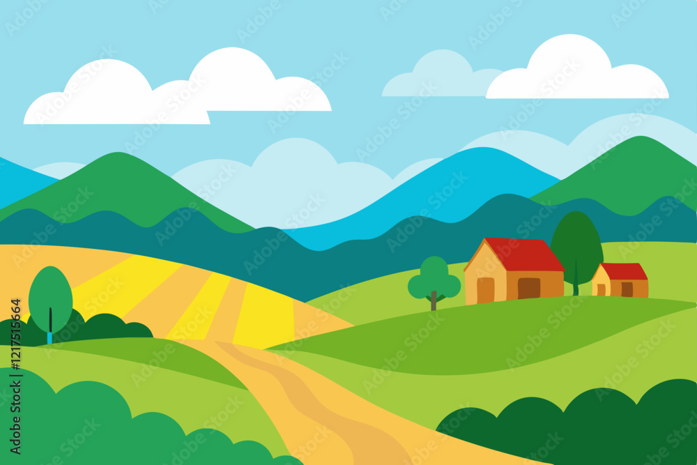 Fototapeta premium landscape with mountains and house