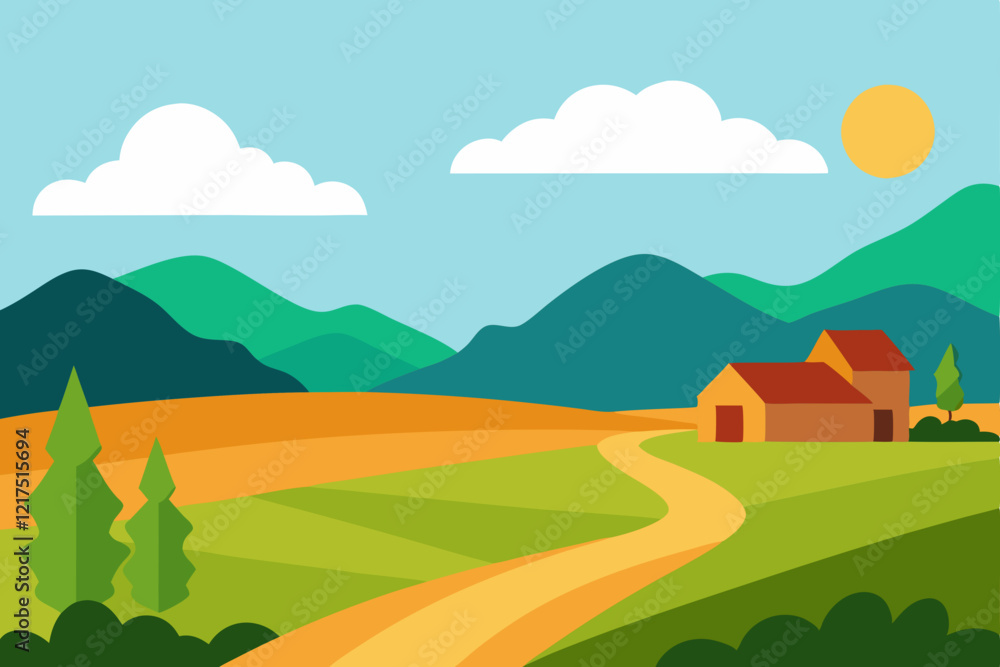 Fototapeta premium vector illustration of a rural landscape
