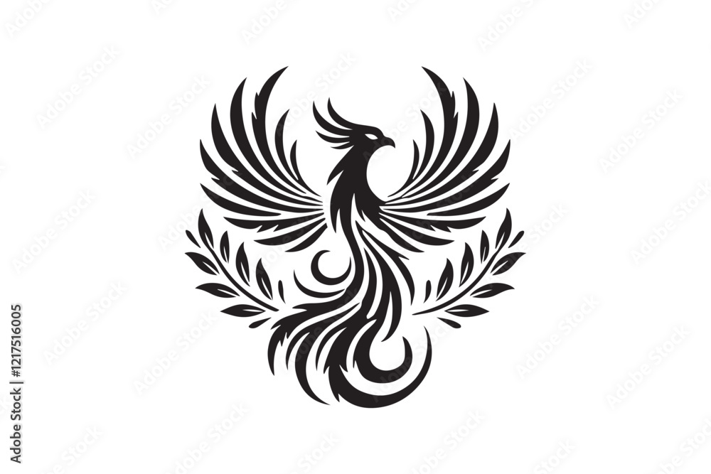 Obraz premium black and white simple phoenix vector silhouette 