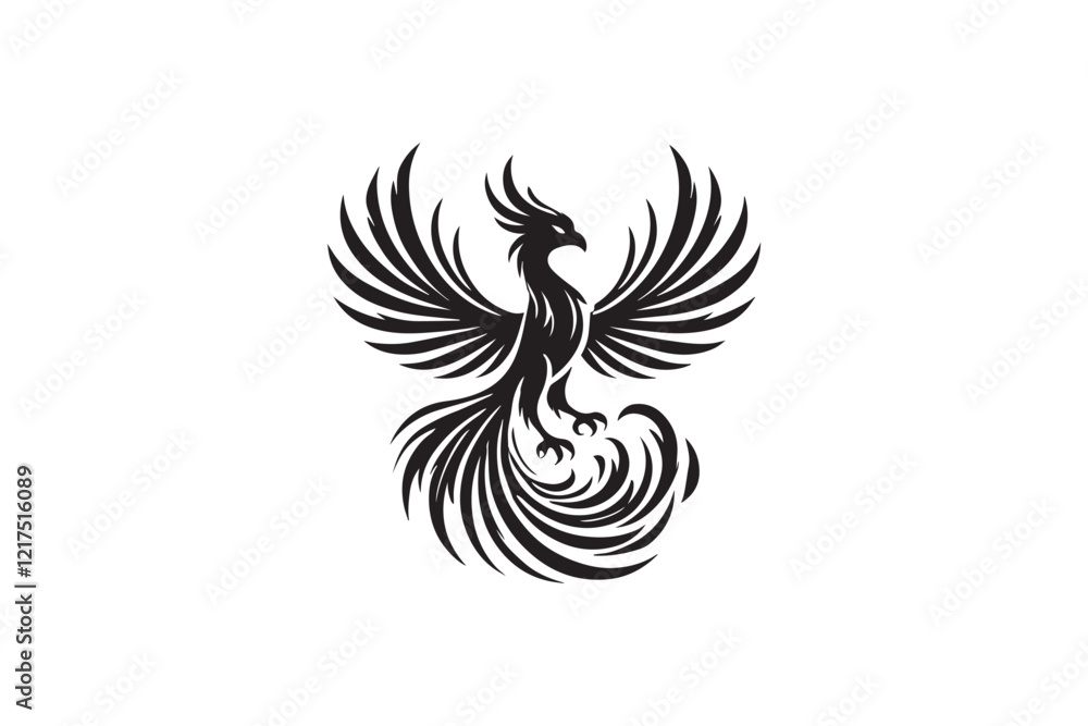 Obraz premium black and white simple phoenix vector silhouette 