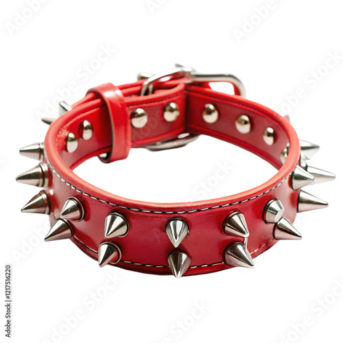 Red spiked dog collar isolated on transparent background  
