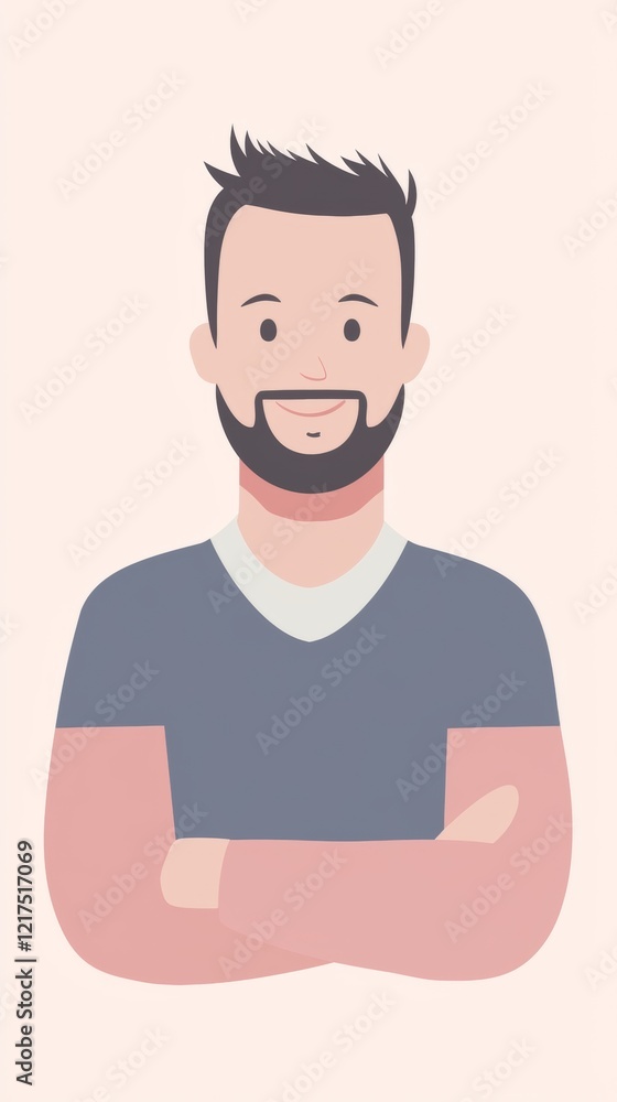 Confident man with crossed arms and a well-groomed beard smiling in a minimalist vector portrait, exuding professionalism while remaining approachable and relatable Confident man with crossed arms and a well-groomed beard smiling in a minimalist vector portrait, exuding professionalism while remaining approachable and relatable