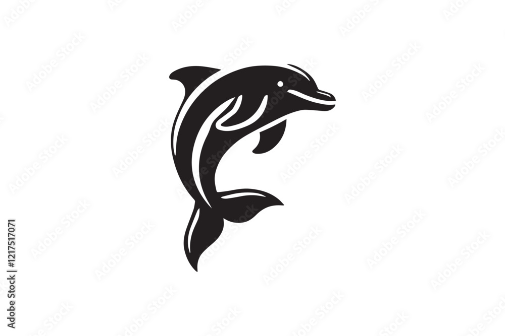 Fototapeta premium black and white simple dolphin vector silhouette