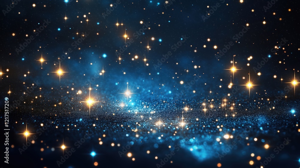 Obraz premium Twinkling cosmic starlight on shimmering blue and gold celestial backdrop