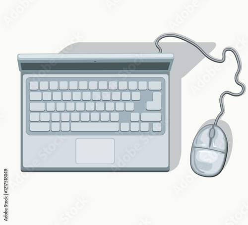 notebook pc top view with shadow it technic work space vector illustration on white background