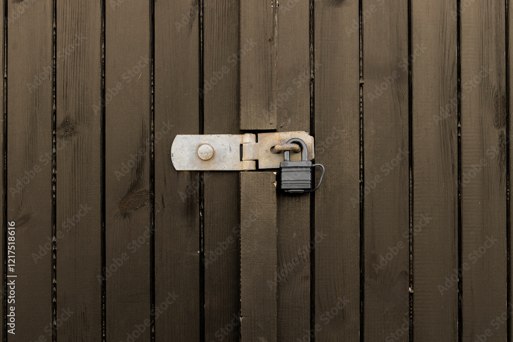 Metal Padlock Securing Wooden Garage Door Metal Padlock Securing Wooden Garage Door
