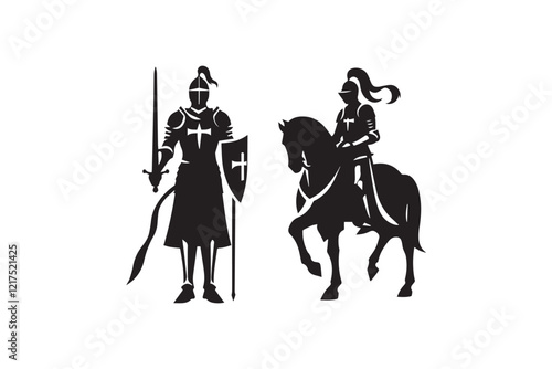  black-and-white simple Knight vector silhouette 