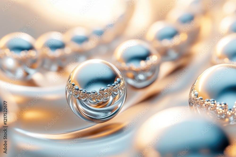 Abstract 3D rendering of reflective spheres with metallic sheen, creating an elegant and futuristic design. Abstract 3D rendering of reflective spheres with metallic sheen, creating an elegant and futuristic design.