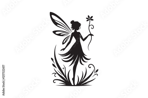  black-and-white simple fairy princes vector silhouette 