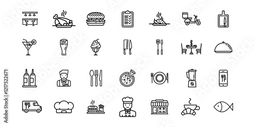 restaurant, restaurant icon set, restaurant vector icon set, restaurant vector icon bundle