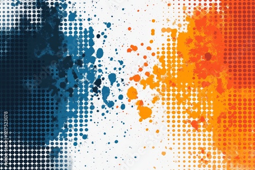 Wallpaper Mural Vibrant abstract artwork featuring splashes of blue, orange, and white in a dynamic dot pattern Torontodigital.ca