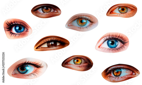 Set of human eyes on white isolated background. Cut-out elements
