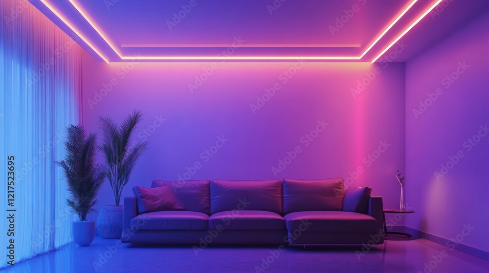 Modern Living Room with Neon Lighting Modern Living Room with Neon Lighting