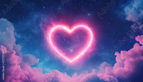 Glowing Neon Heart in a Starry Night Sky