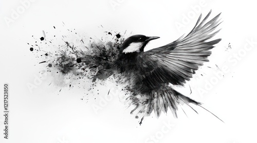 Monochromatic Bird in Flight: A Splash of Ink and Freedom photo